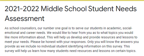 Middle School Needs Assessment 